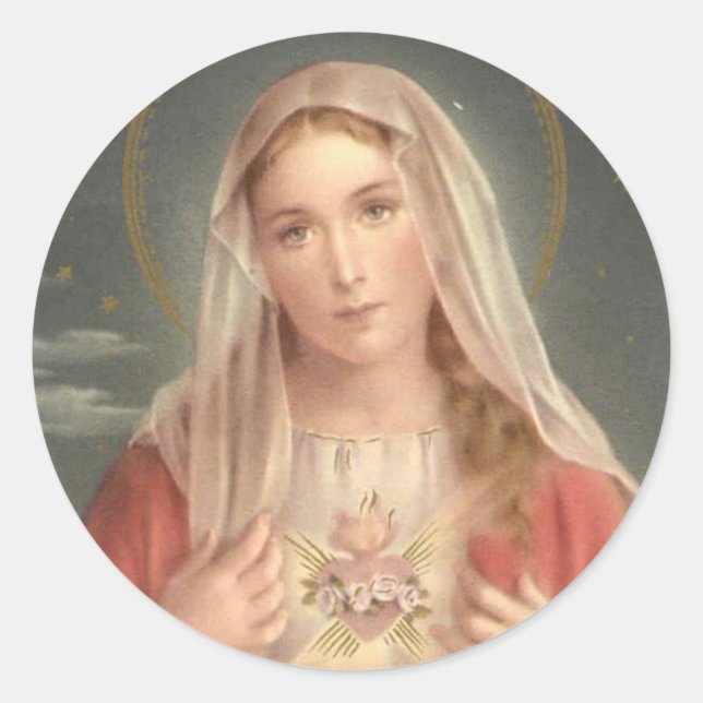 Pegatina Redonda Triste e inmaculado corazón de la Virgen María (Anverso)
