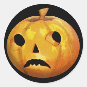 Pegatina Redonda Triste rostro de calabaza para Pegatinas divertido