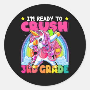 Pegatina Redonda Triste tercer grado Dabbing Unicorn De Vuelta A La