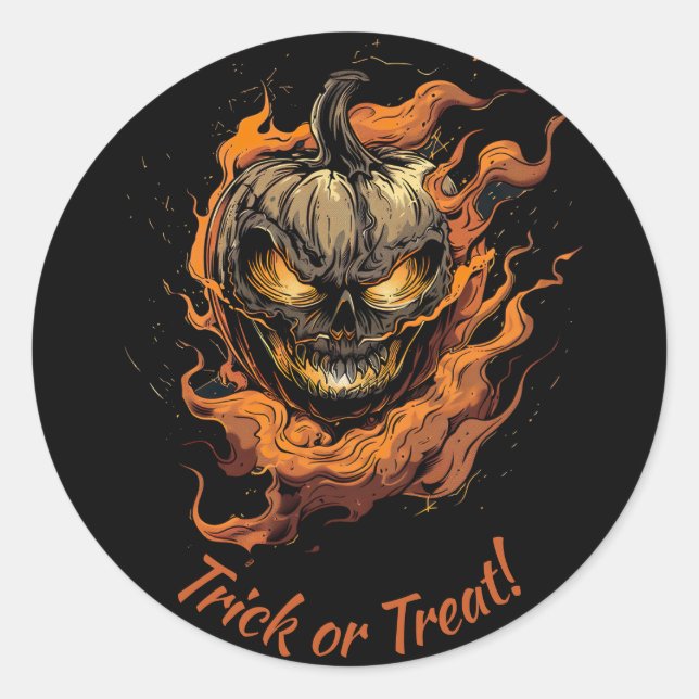 Pegatina Redonda Triste truco o tratamiento de la cabeza de calabaz (Anverso)