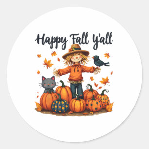 Pegatina Redonda Tristeza Feliz otoño y día de Acción de Gracias Ha