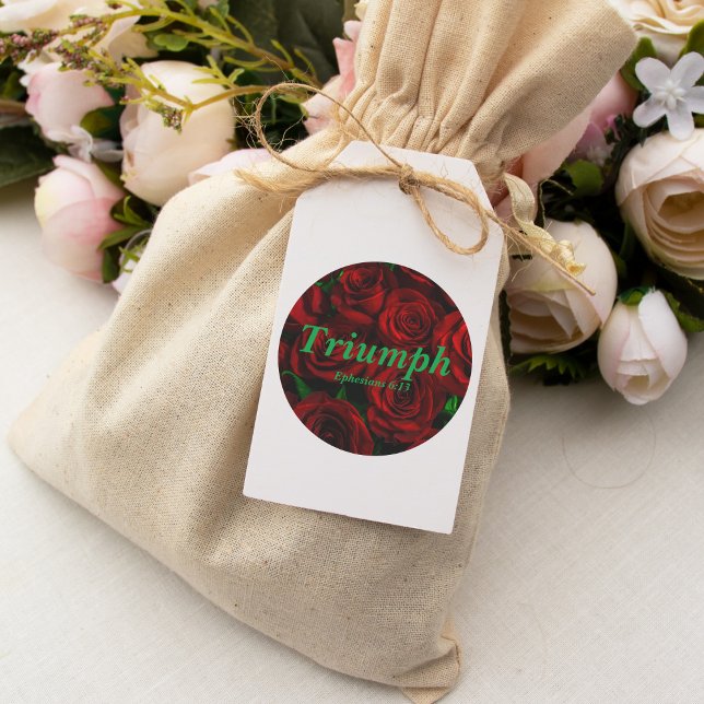 Pegatina Redonda Triunfo Efesios 6:13 Verse Elegant Roses Rojos (Subido por el creador)