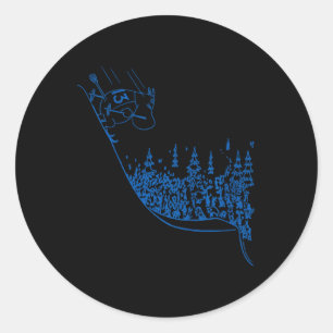 Pegatina Redonda Troll Moomintroll Azul Esquí Bajando Pendiente Dep