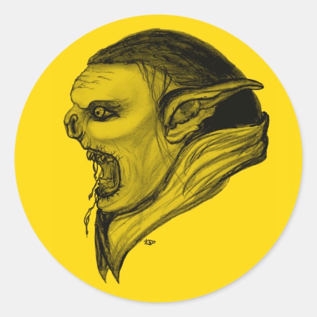 Pegatina Redonda Troll schwarz gelb design (Anverso)