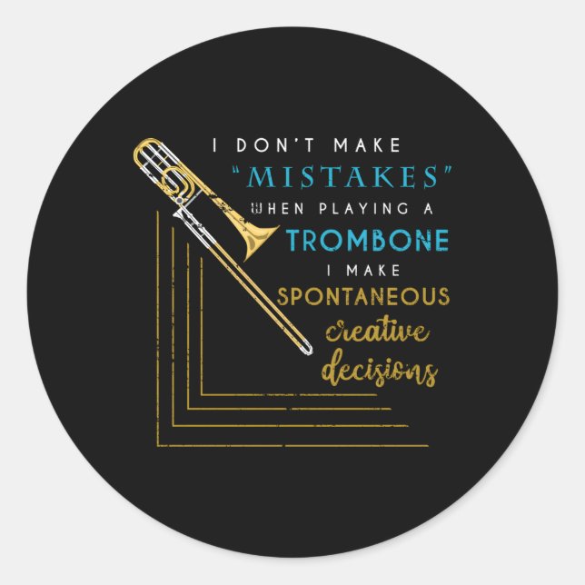Pegatina Redonda Trombón de la banda de música de jazz trombonista (Anverso)