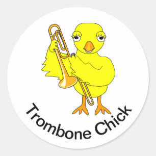 Pegatina Redonda Trombone Chick