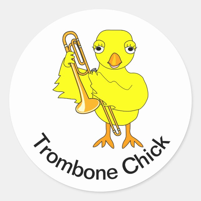 Pegatina Redonda Trombone Chick (Anverso)