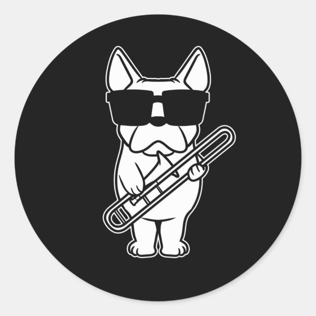 Pegatina Redonda Trombonist Trombone Player Dog With Trombone (Anverso)