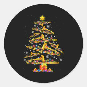 Pegatina Redonda Trompetista de Navidad Árbol de Navidad Música Jaz