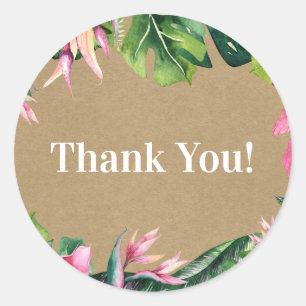 Pegatina Redonda Tropical Aloha Floral Luau Kraft Desayuno Nupcial