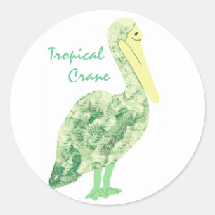 Pegatina Redonda Tropical Crane-Ecru