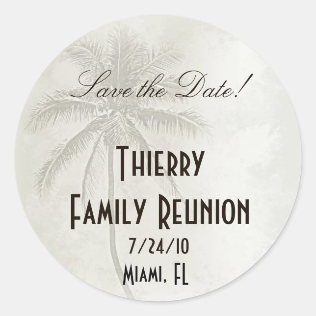 Pegatina Redonda Tropical Save the Date Family Reunion (Anverso)