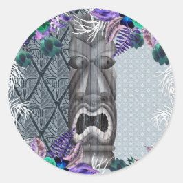 Pegatina Redonda Tropical Vintage Retro Floral Tiki Hawaiano Luau