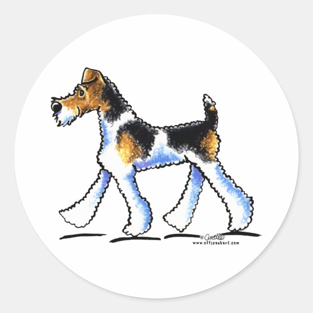 Pegatina Redonda Trot Fox Terrier (Anverso)