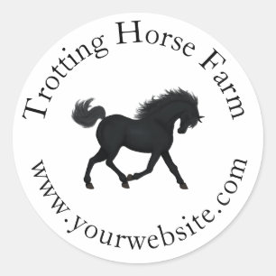 Pegatina Redonda Trotting Black Horse Circular Textos Ecuestres