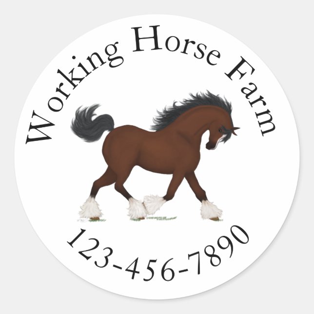 Pegatina Redonda Trotting Clydesdale Horse Circular Personalizado d (Anverso)