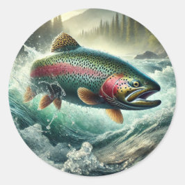 Pegatina Redonda Trout Illustration 