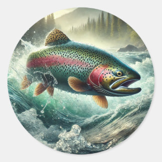 Pegatina Redonda Trout Illustration