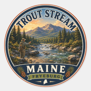 Pegatina redonda Trout Stream Fryeburg Maine