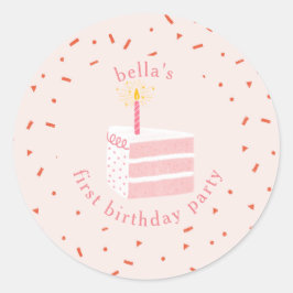 Pegatina Redonda Trozo De Pastel De Cumpleaños