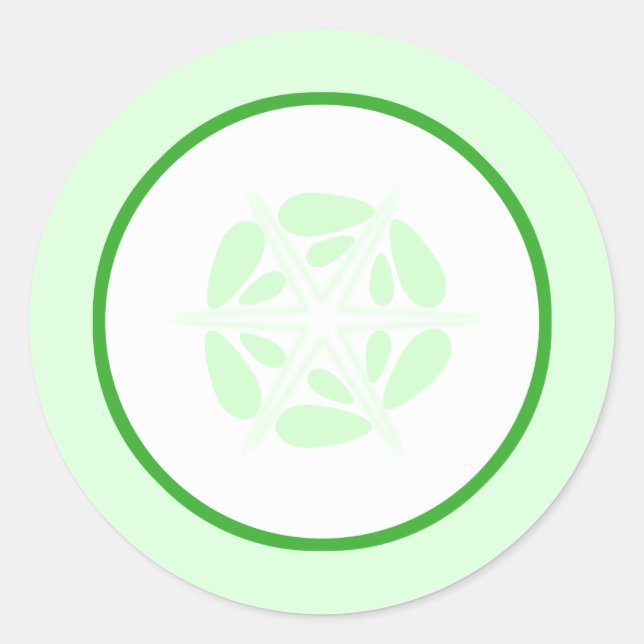 Pegatina Redonda Trozo de pepino. Verde y Blanco. (Anverso)