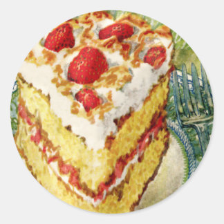 Pegatina Redonda Trozo de tarta de capa blanca con fresas