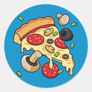Pegatina Redonda Trozos de pizza con picaduras