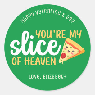 Pegatina Redonda Trozos del cielo Pizza divertida Día de San Valent