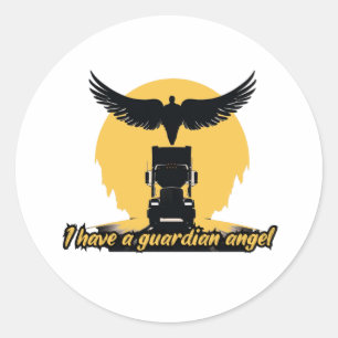 Pegatina Redonda Truck Guardian Angel Protection Faith Road Journey