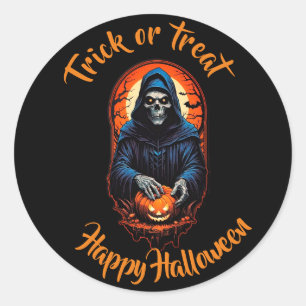 Pegatina Redonda Truco de calabazas y calabazas para tratar Hallowe