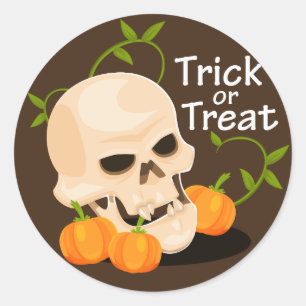 Pegatina Redonda Truco De Calavera Bumpkin O Trate Halloween