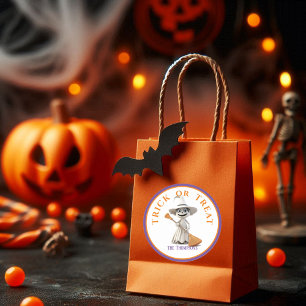 Pegatina Redonda Truco de Halloween o trata a bruja teñida en blanc