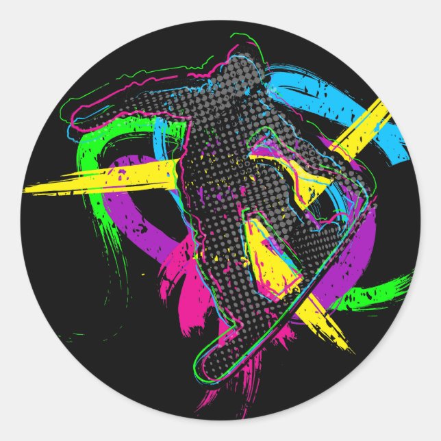 Pegatina Redonda Truco de la snowboard (Anverso)