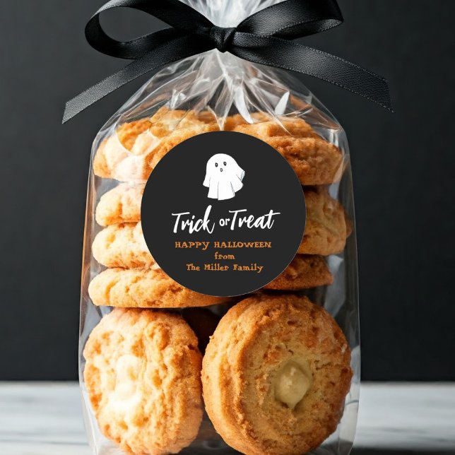 Pegatina Redonda Truco fantasma pequeño o trato negro (Subido por el creador)