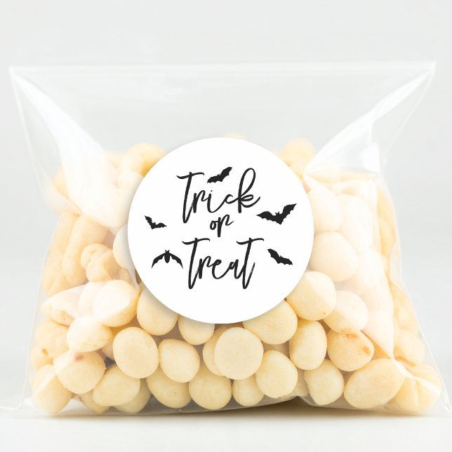 Pegatina Redonda Truco Negro O Tratar Texto Con Bats Halloween (Subido por el creador)