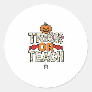 Pegatina Redonda Truco o Enseña Halloween Profesor Vintage Vector D