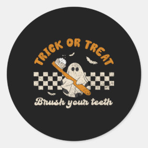 Pegatina Redonda Truco O Tratamiento Cepillado Tu Halloween Dentist