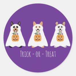 Pegatina Redonda Truco O Tratamiento Corgi Ghost Dogs Halloween