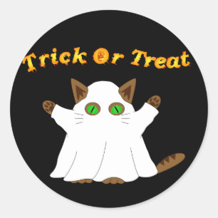 Pegatina Redonda Truco o tratamiento para gatos fantasma