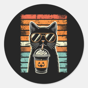 Pegatina Redonda Truco O Trate Gato Negro Hipster Gracioso Hallowee