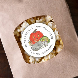 Pegatina Redonda Truco o trato a Pegatinas de gatos pequeños