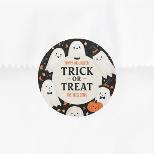 Pegatina Redonda Truco o trato al fantasma de Halloween