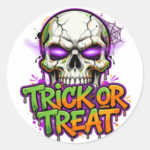 Pegatina Redonda Truco o trato Calavera Halloween