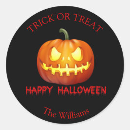 Pegatina Redonda Truco o trato de la calabaza de Halloween Triste