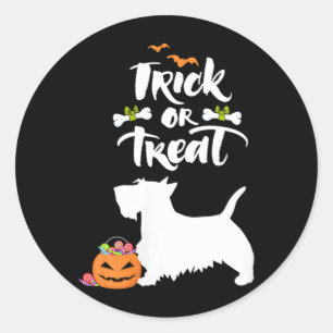 Pegatina Redonda Truco o trato de mujeres Scottie Terrier Escocés P