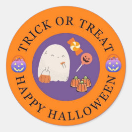 Pegatina Redonda Truco o trato Feliz Halloween lindo fantasma