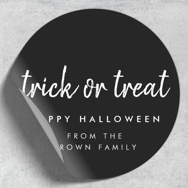 Pegatina Redonda Truco o trato | Feliz Halloween Negro moderno (Subido por el creador)
