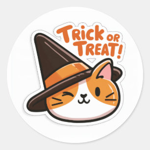 Pegatina Redonda ¡Truco o trato! - Gato con sombrero 2