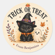 Truco o trato gato negro y fantasma de Halloween