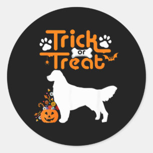 Pegatina Redonda Truco o trato Golden Retriever perro Halloween